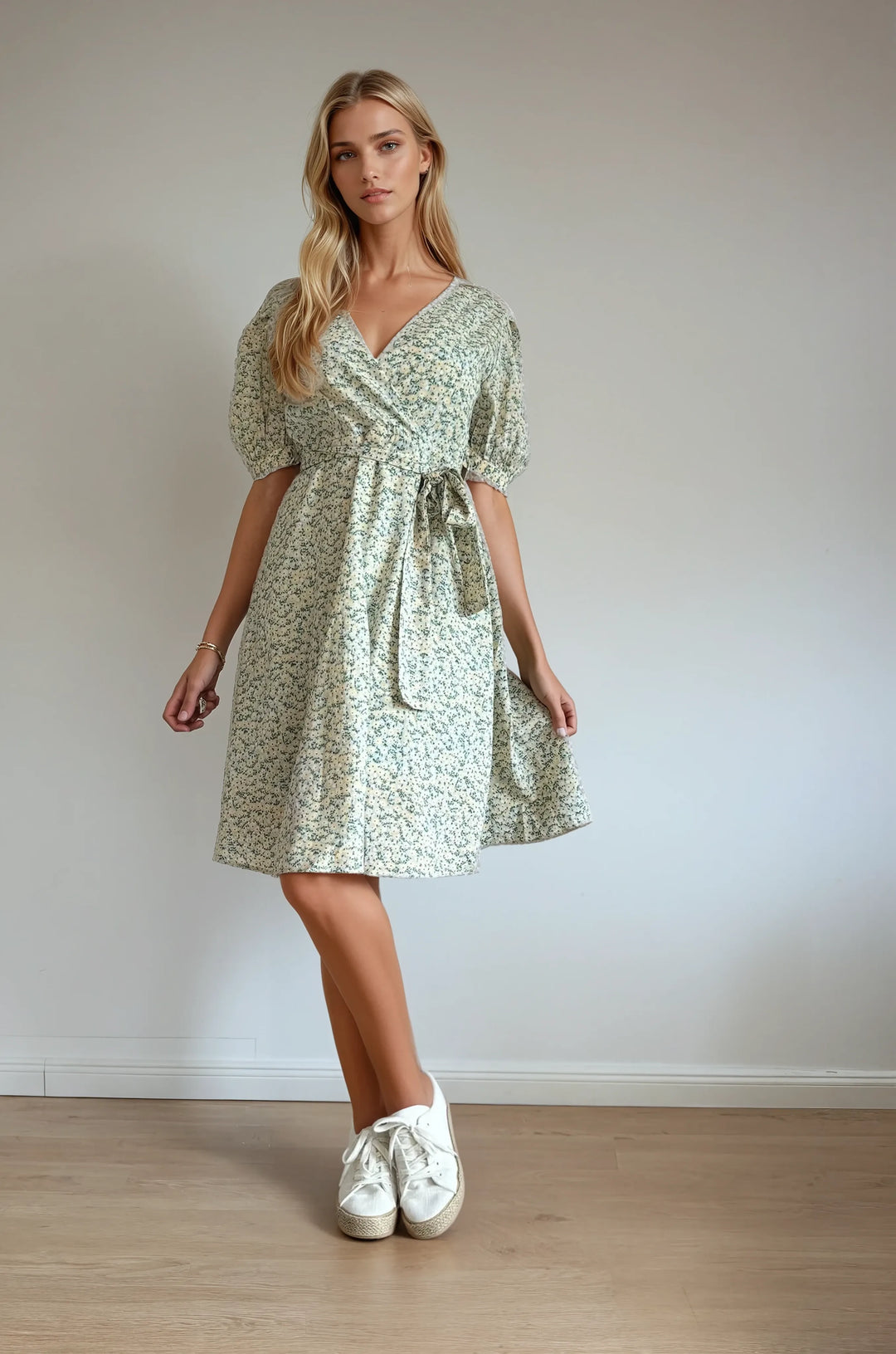 Kleid mit Ballonärmeln (Mint-Gelb)
