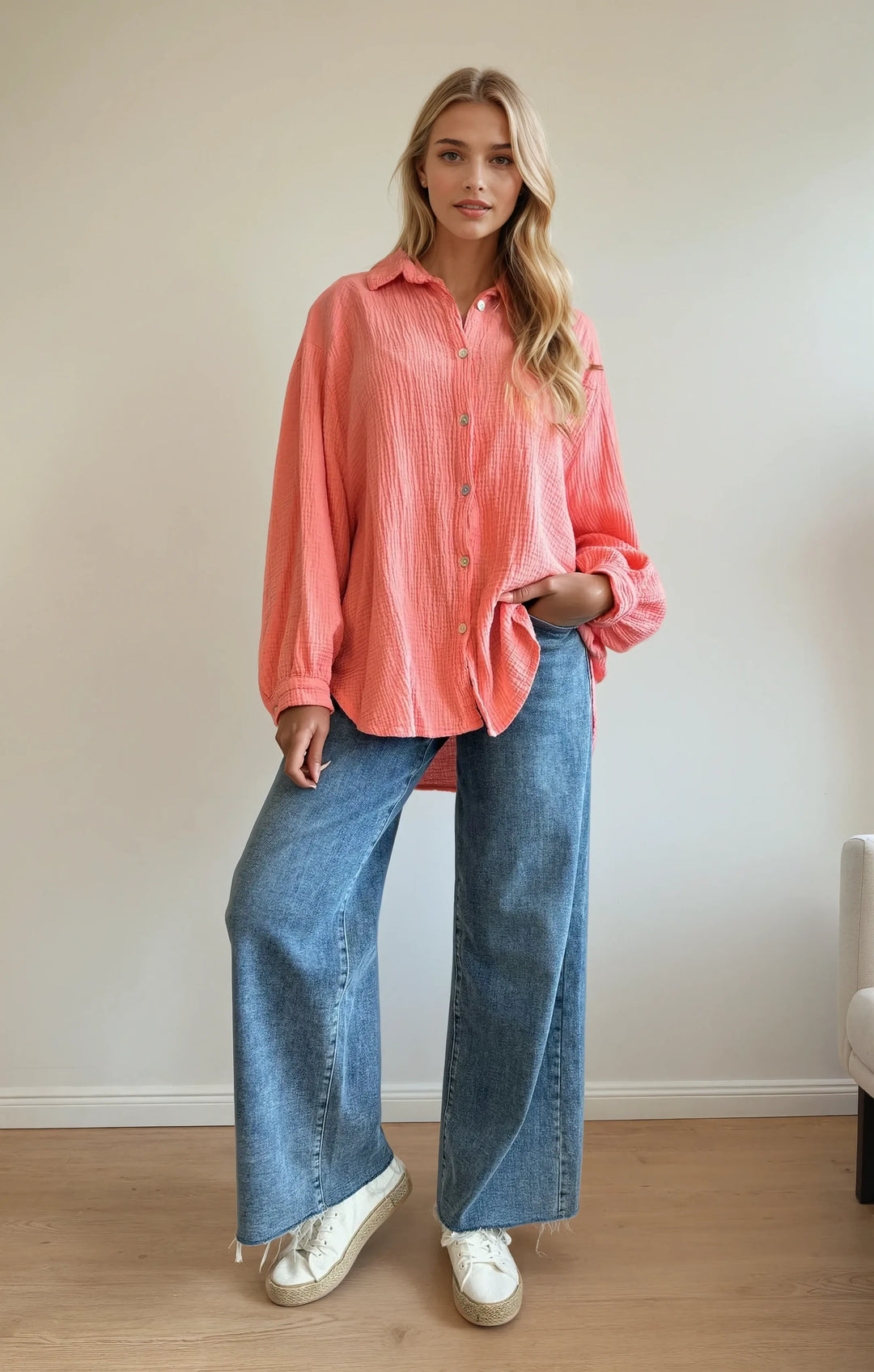 Kurze Musselin Hemdbluse (Peach)