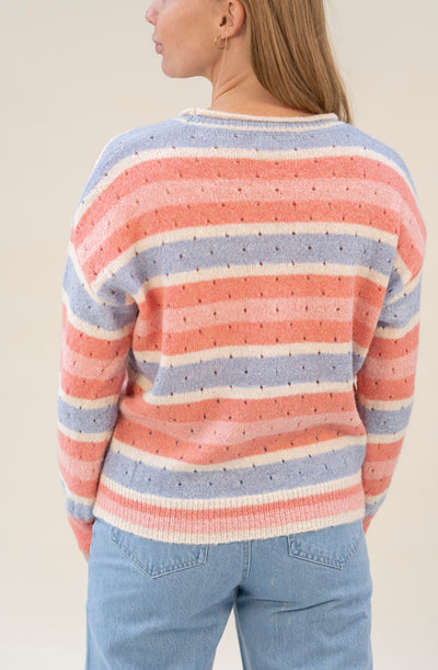 Leichter Pullover mit Lochstickerei und Streifen (Blau-Rosa)