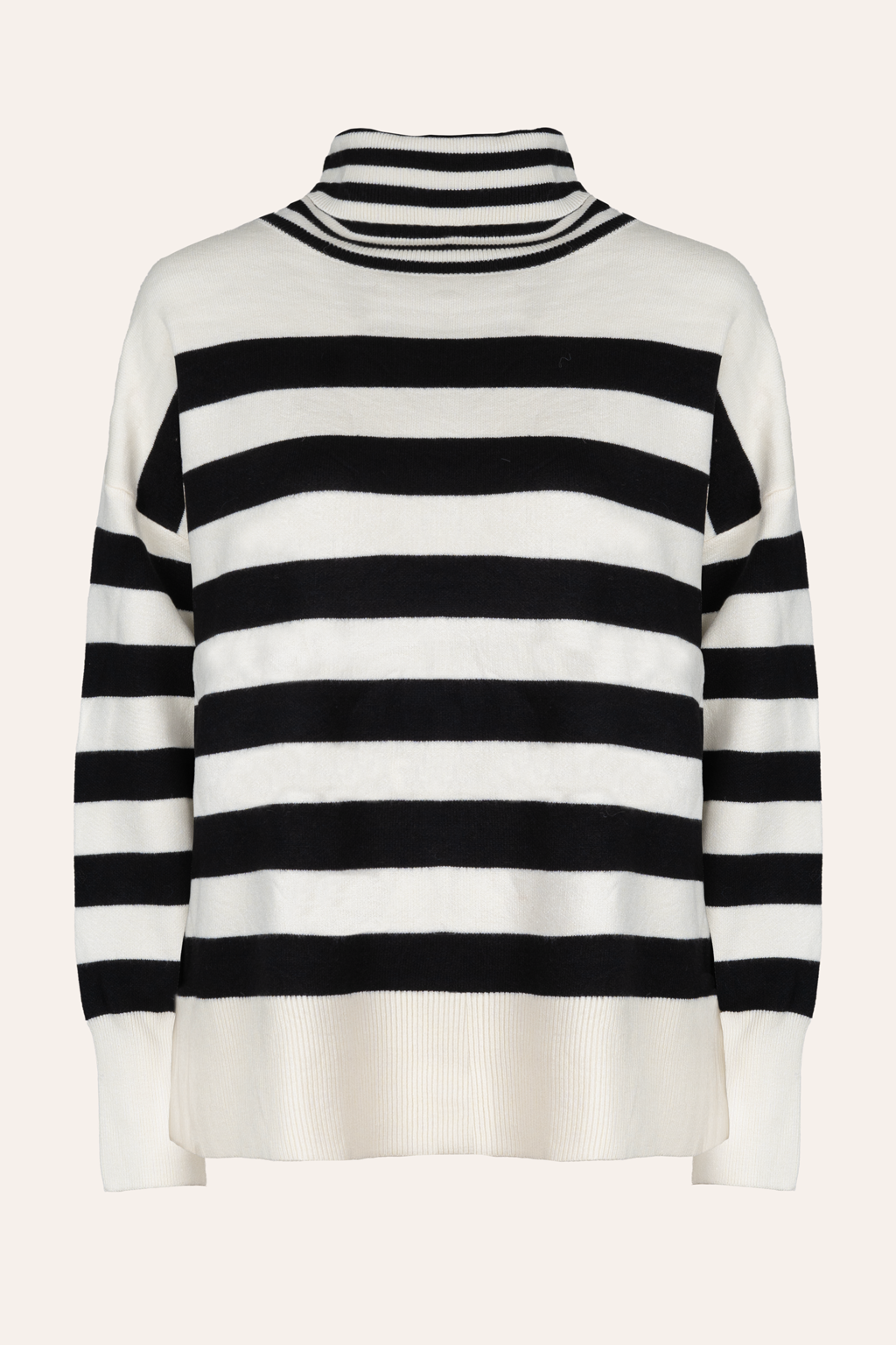 Gestreifter Pullover mit Rollkragen (Creme-Schwarz)