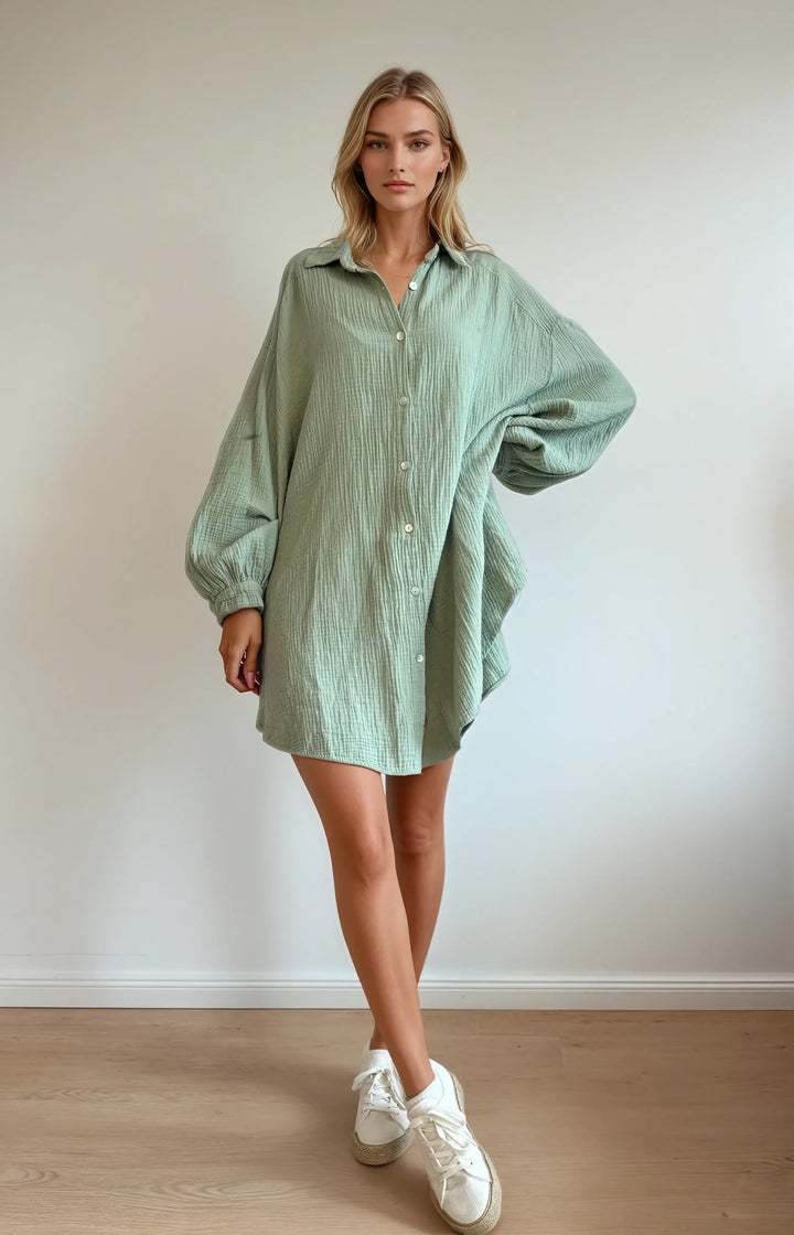 Lange Musselin Hemdbluse (Khaki)