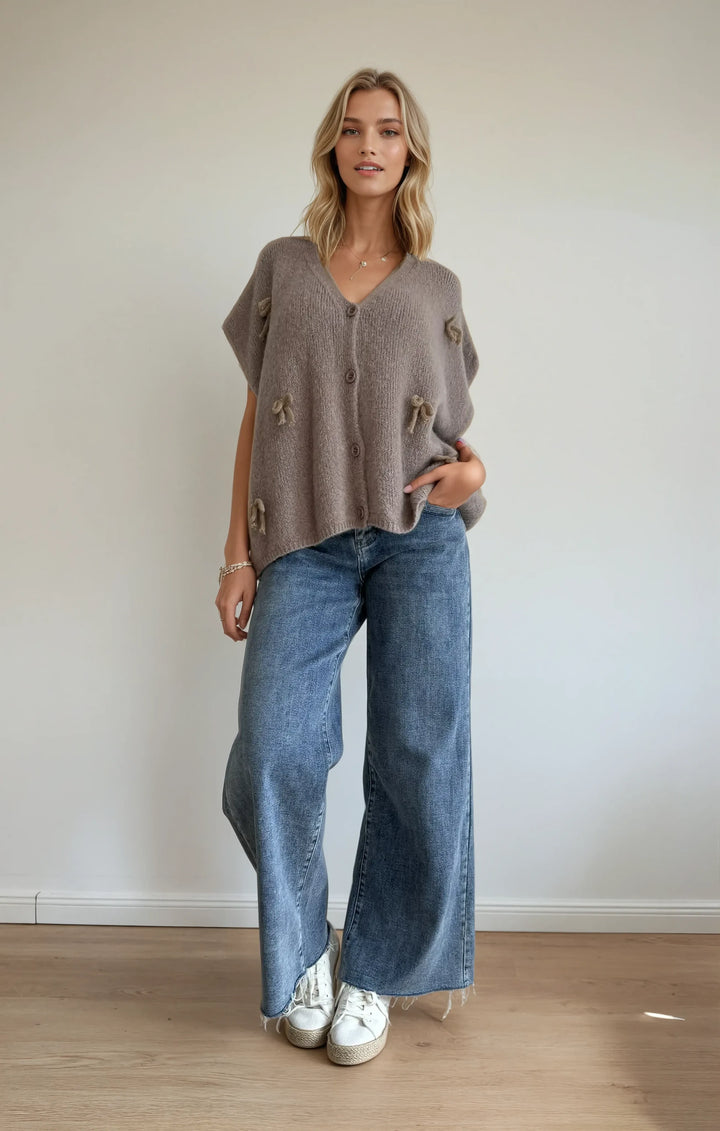 Kurzarm-Cardigan mit Schleifen (Braun)