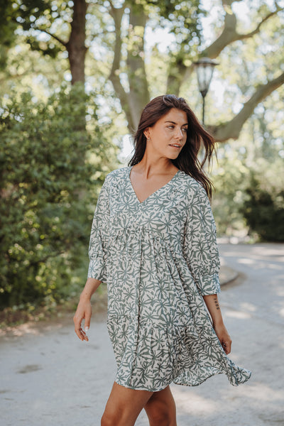Tunika mit floralem Print (Creme-Grün)