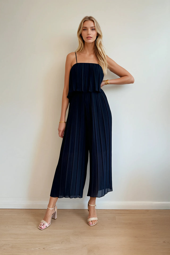 Jumpsuit in Faltenoptik (Dunkelblau)