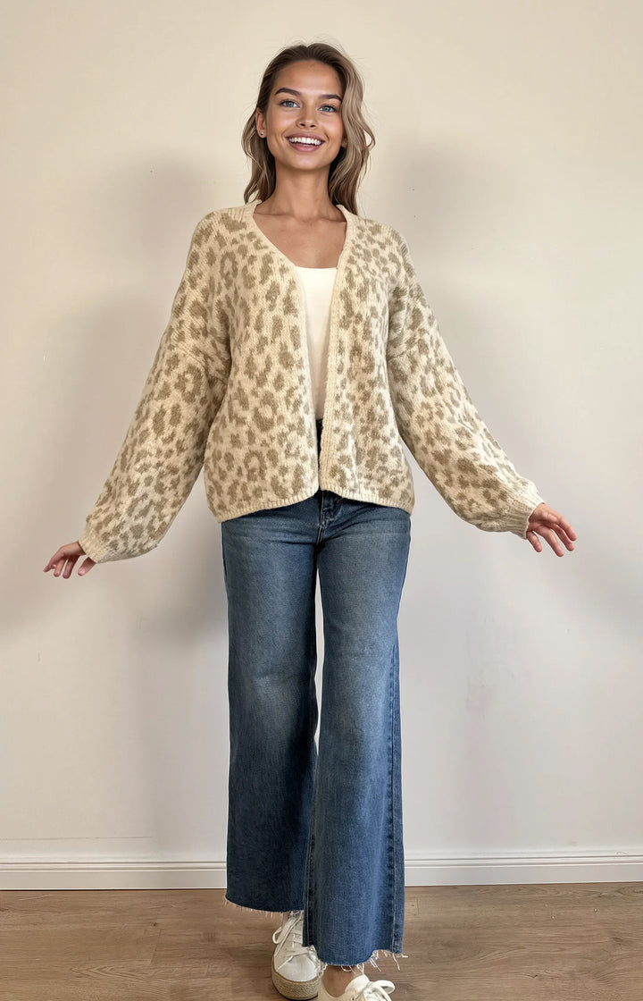 Cardigan mit Leo-Muster (Weiss Beige)