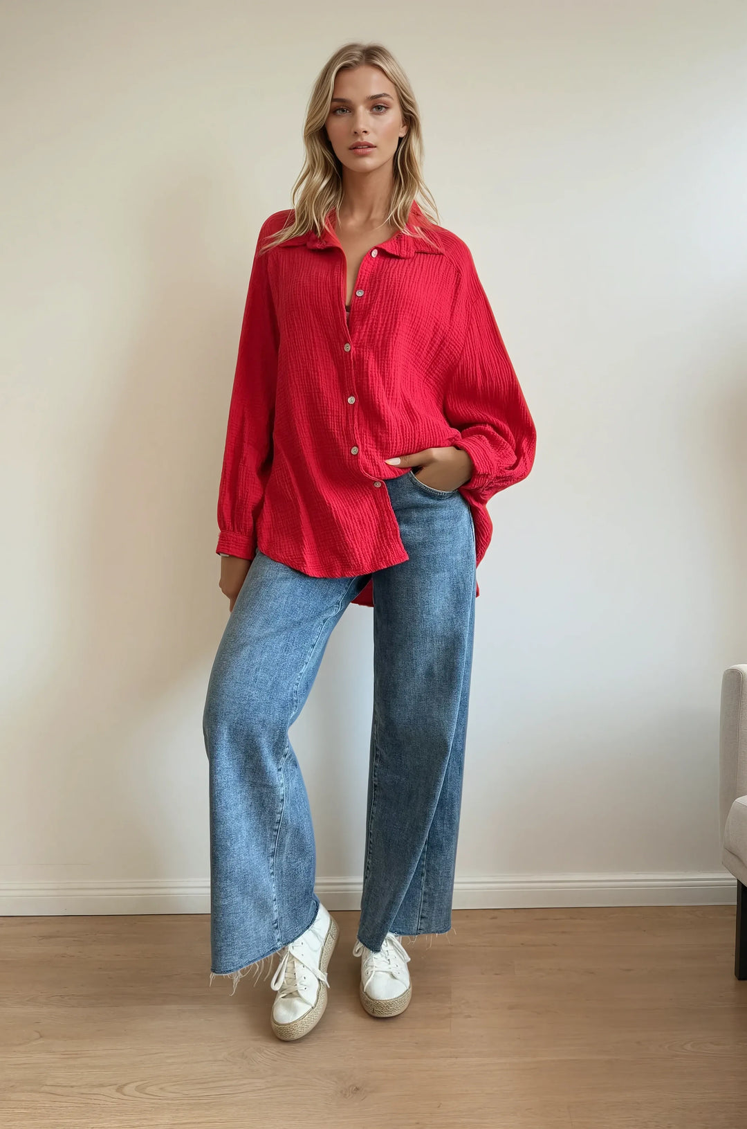 Kurze Musselin Hemdbluse (Rot)