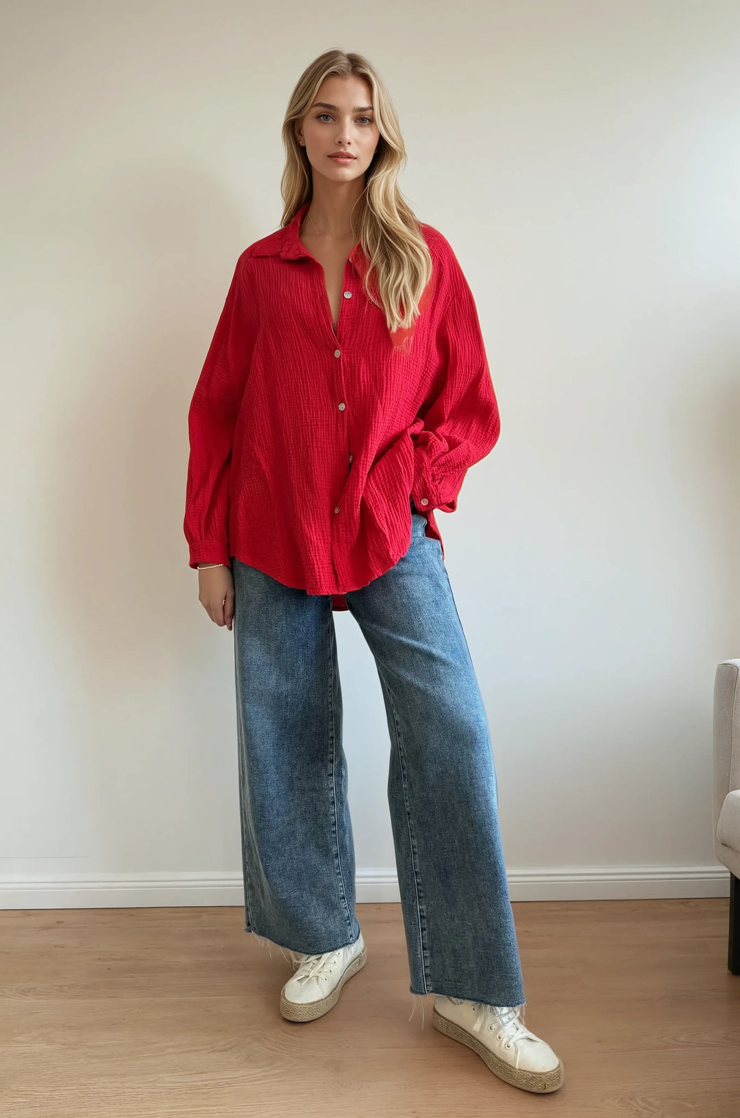 Kurze Musselin Hemdbluse (Rot)