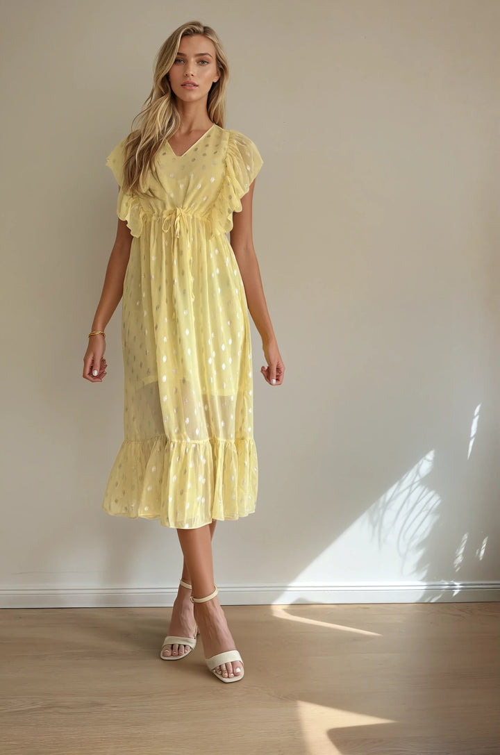 Kleid mit Flügelärmeln (Zitronengelb)