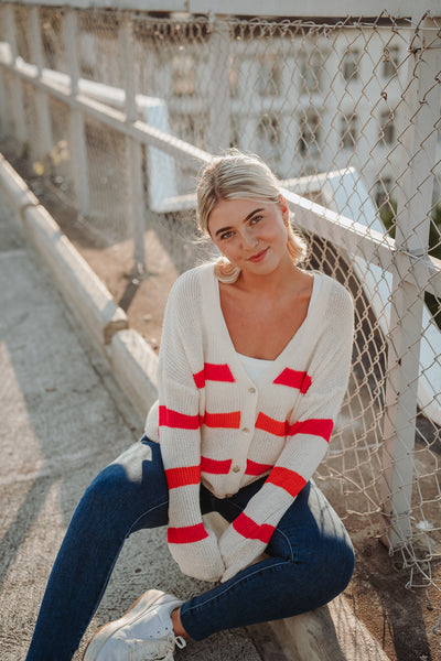 Strickcardigan mit Streifen (Beige)