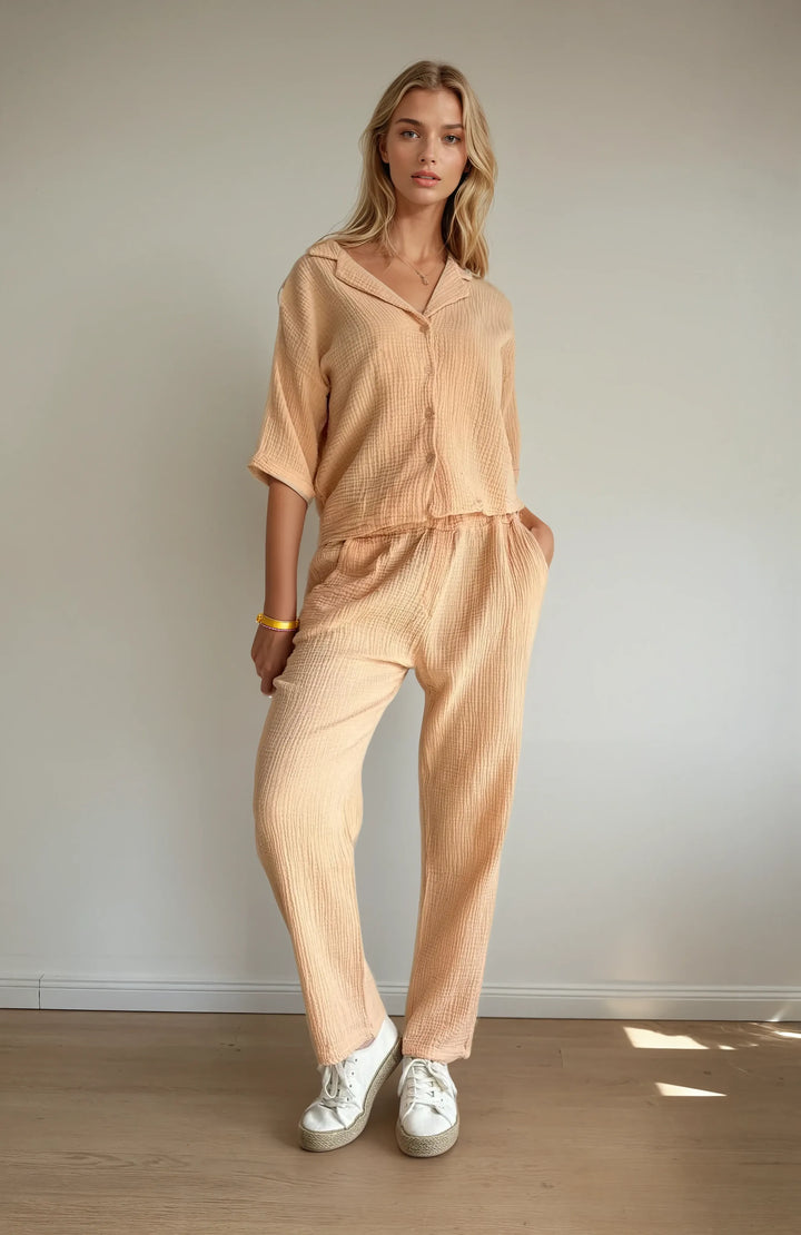 Kurzärmlige Musselinbluse (Peach)