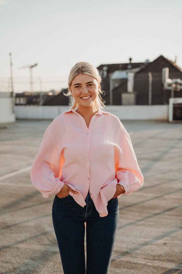 Kurze Musselin Hemdbluse (Rosa)