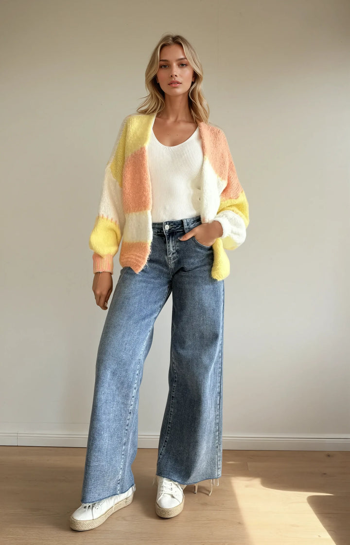 Cardigan in Pastellfarben (Gelb Orange Weiß)