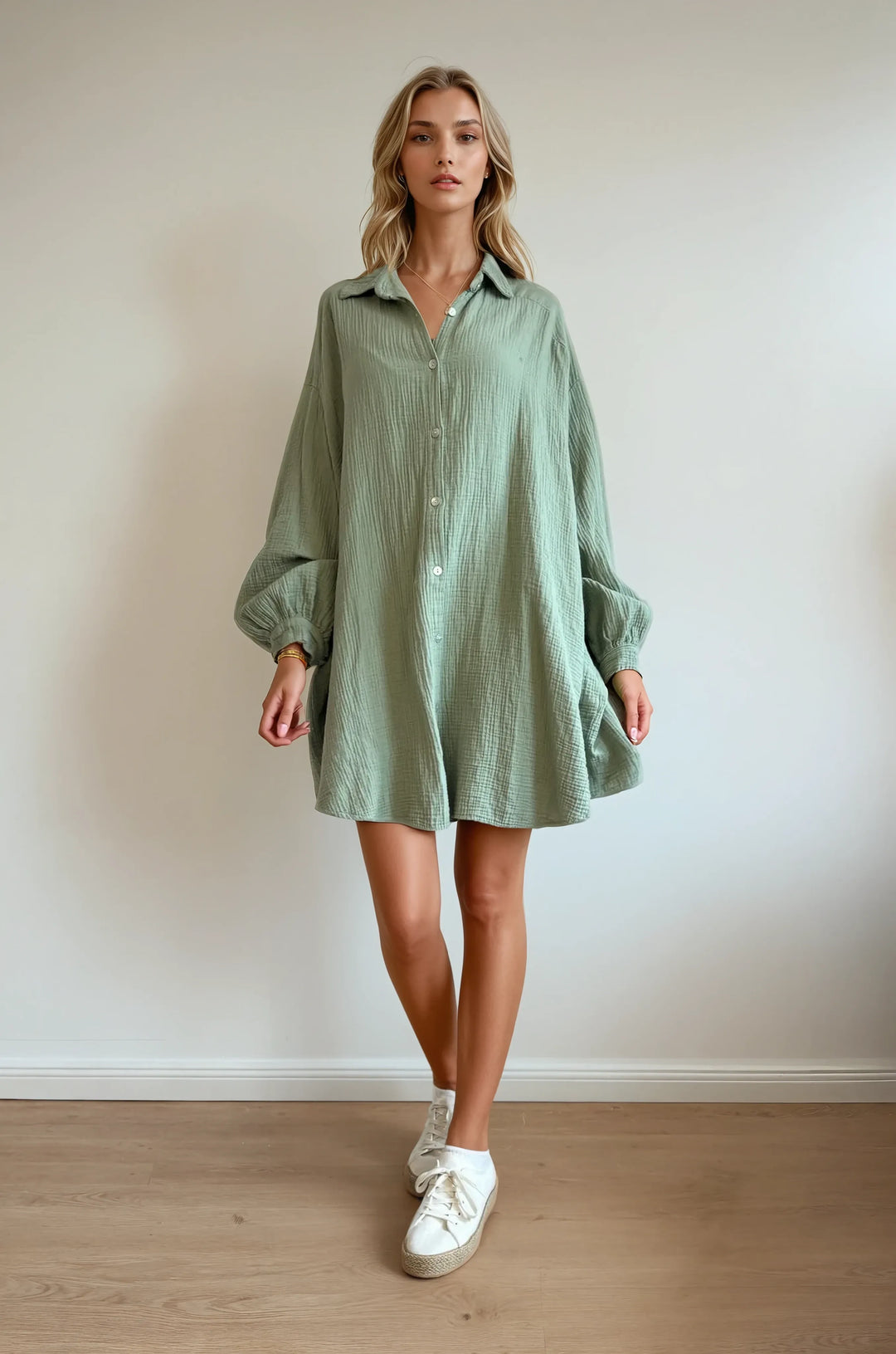 Lange Musselin Hemdbluse (Khaki)