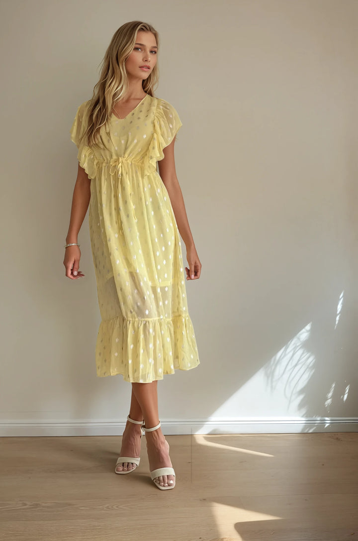 Kleid mit Flügelärmeln (Zitronengelb)