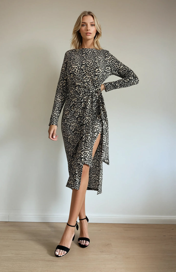 Maxikleid mit Leoprint (Beige-Braun)