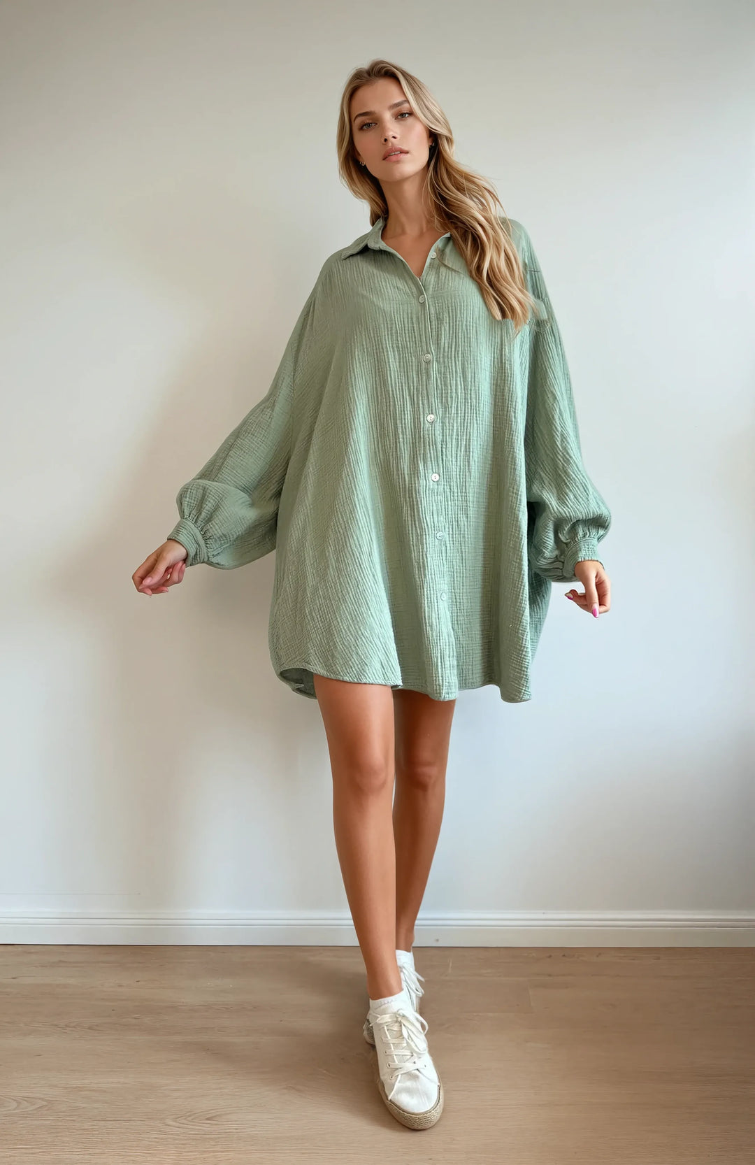 Lange Musselin Hemdbluse (Khaki)