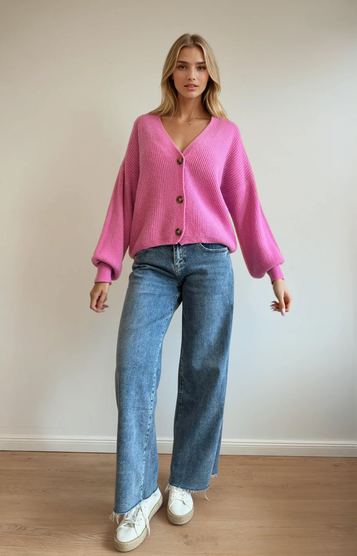 Cardigan mit Knopfleiste (Rosa)