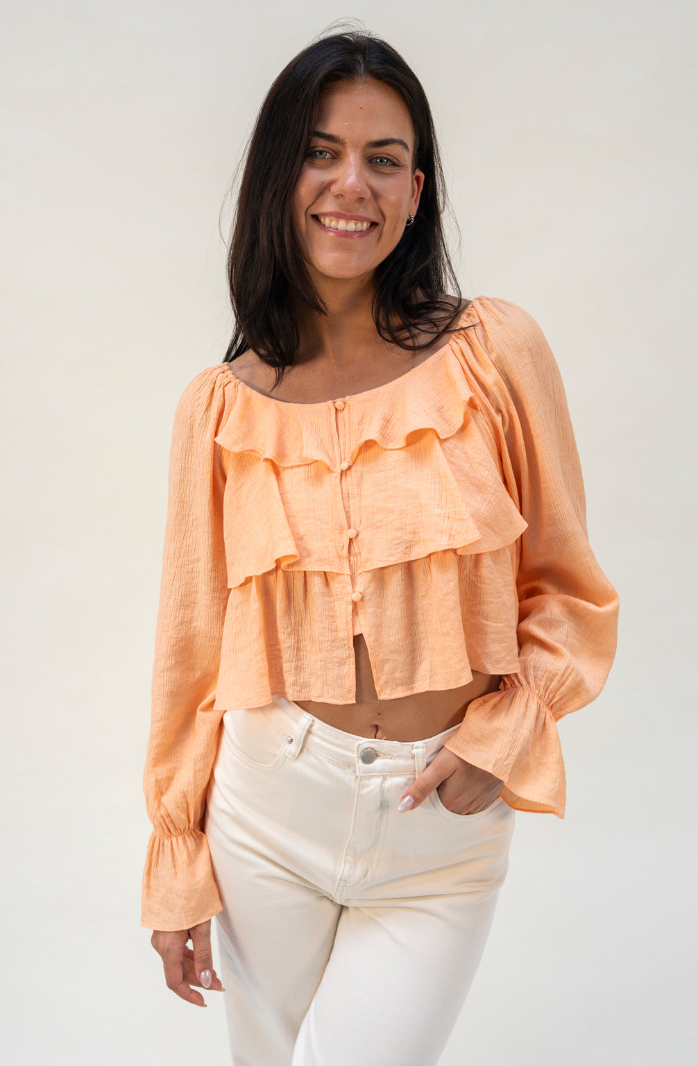 Bluse mit Volants (Apricot)