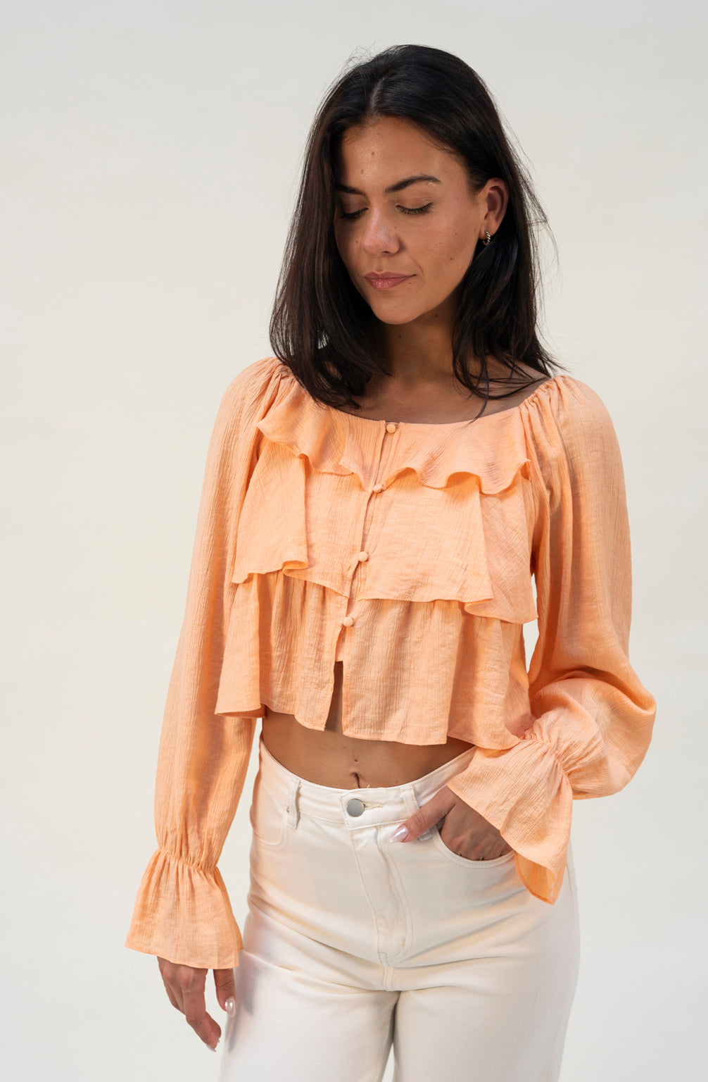 Bluse mit Volants (Apricot)