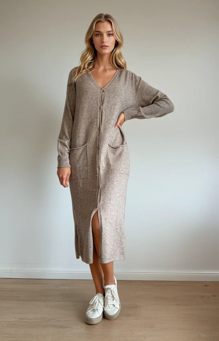 Long Cardigan mit Taschen (Latte Macchiato)