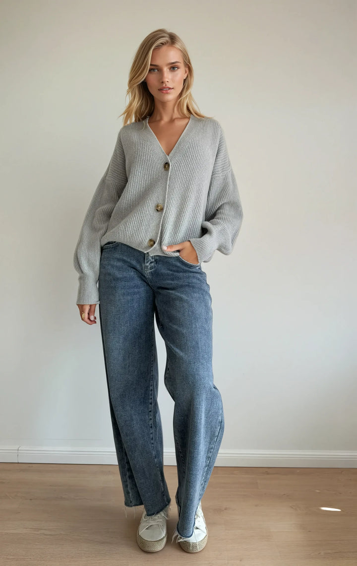 Cardigan mit Knopfleiste (Blaugrau)