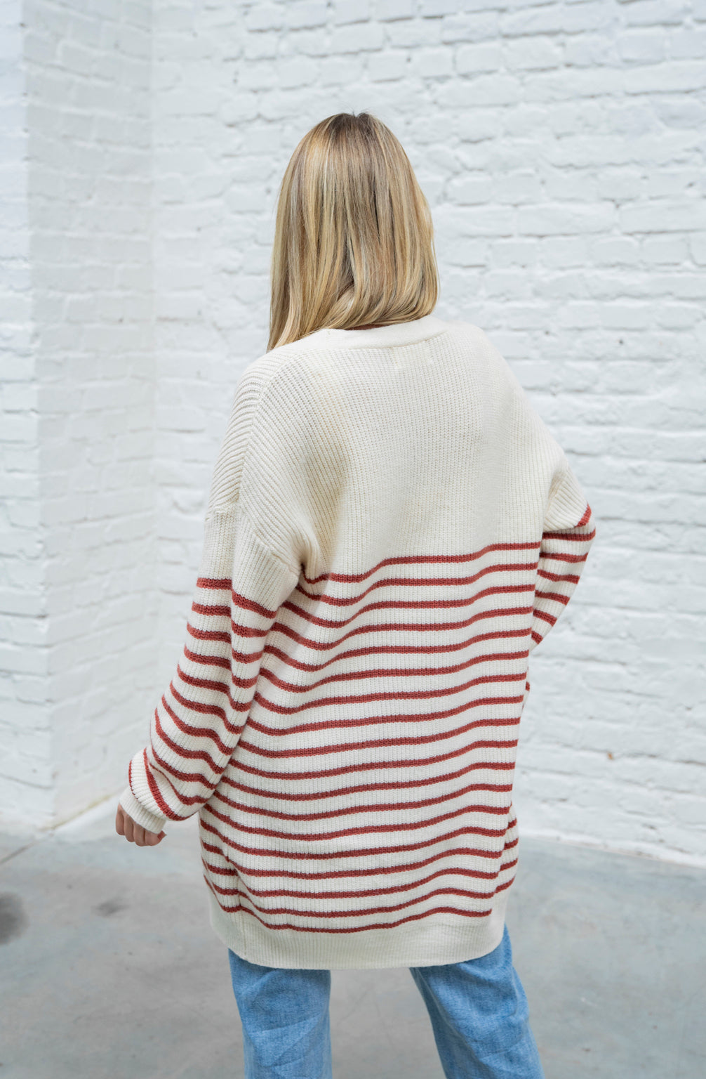 Cardigan mit Streifen und Stickerei (Weiss-Rot)