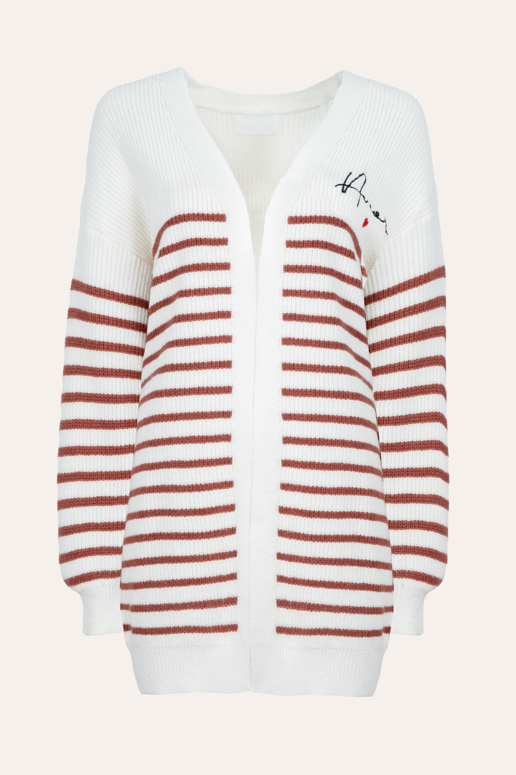 Cardigan mit Streifen und Stickerei (Weiss-Rot)