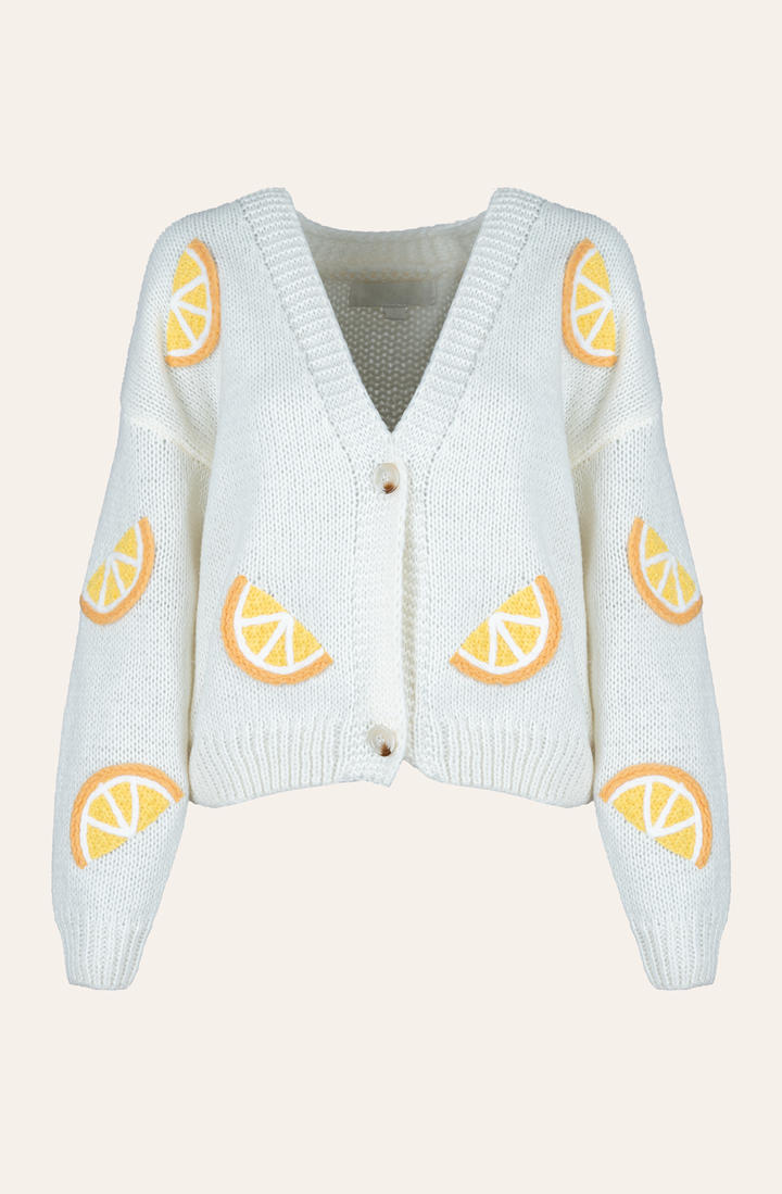 Cardigan mit Orangenstickerei (Creme)