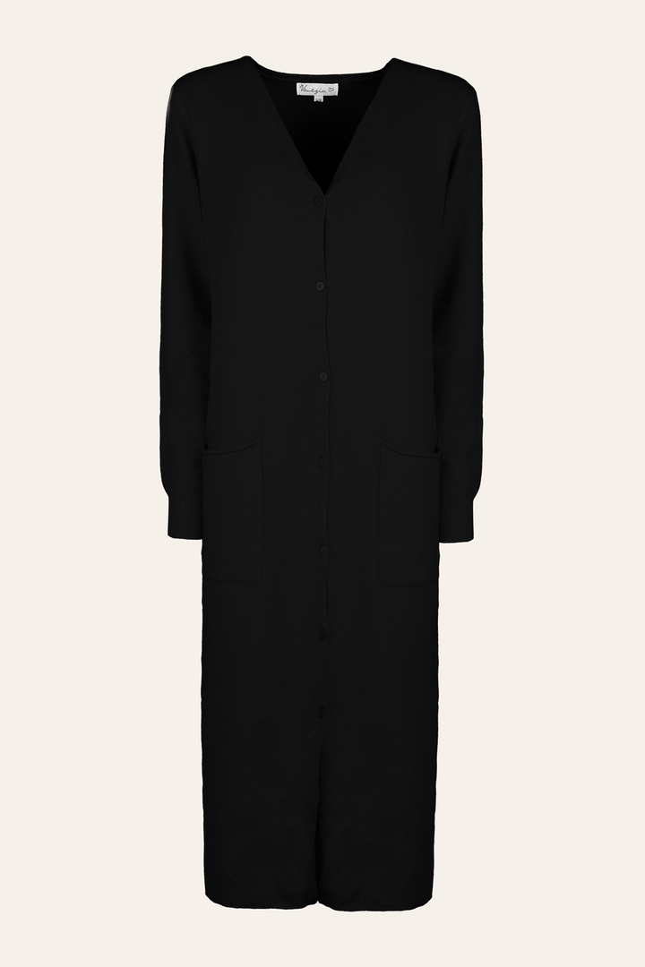 Long Cardigan mit Taschen (Schwarz)