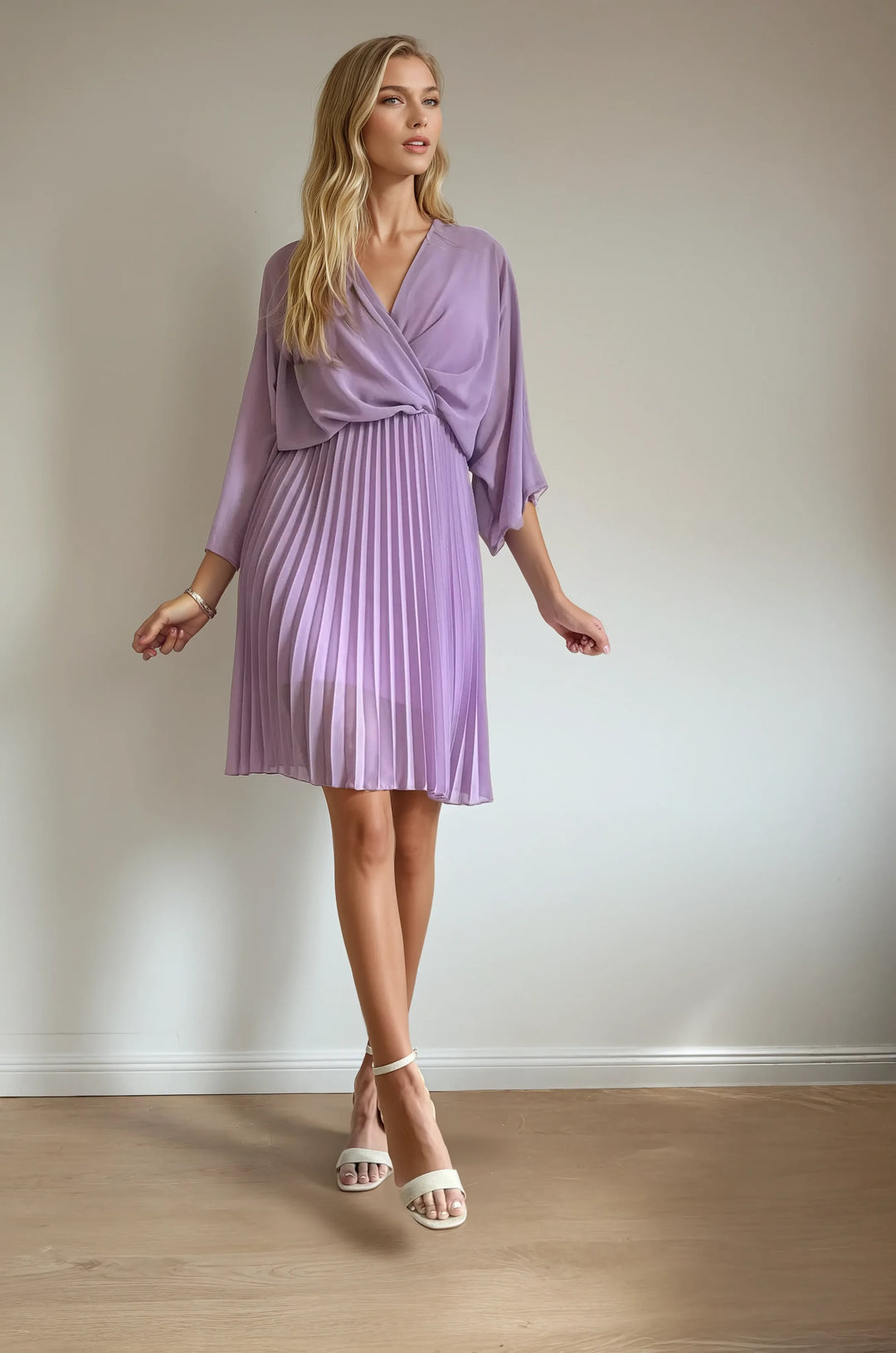 Midikleid mit Plisseerock (Flieder)