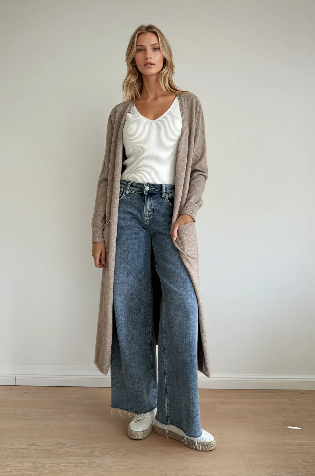 Long Cardigan mit Taschen (Latte Macchiato)