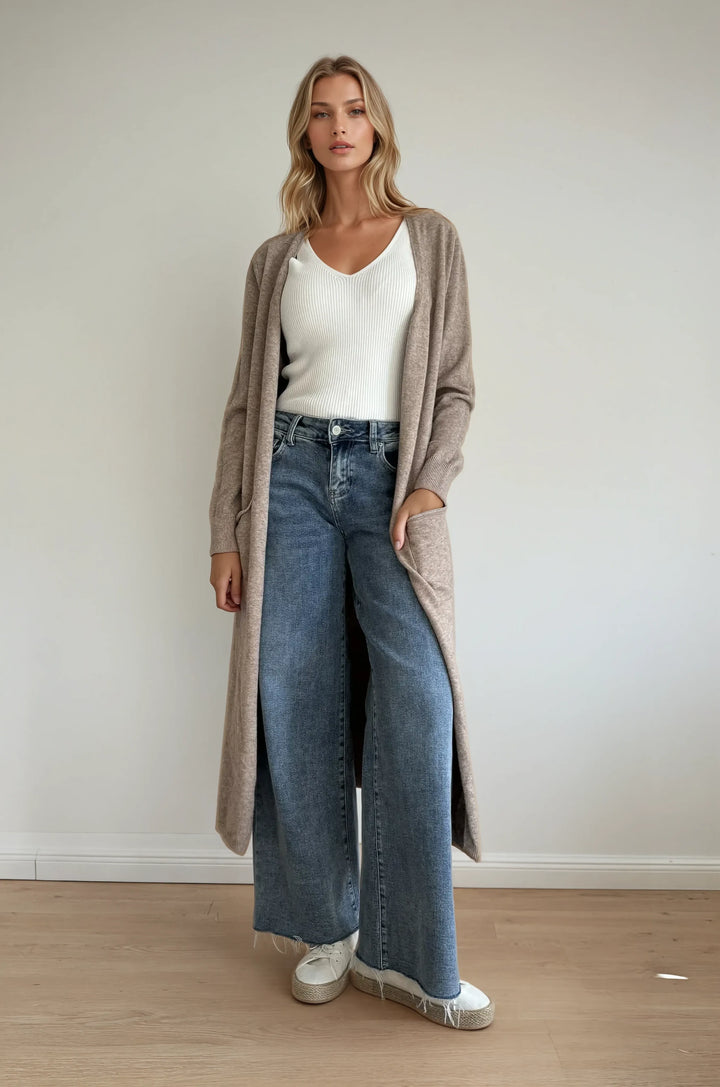 Long Cardigan mit Taschen (Latte Macchiato)