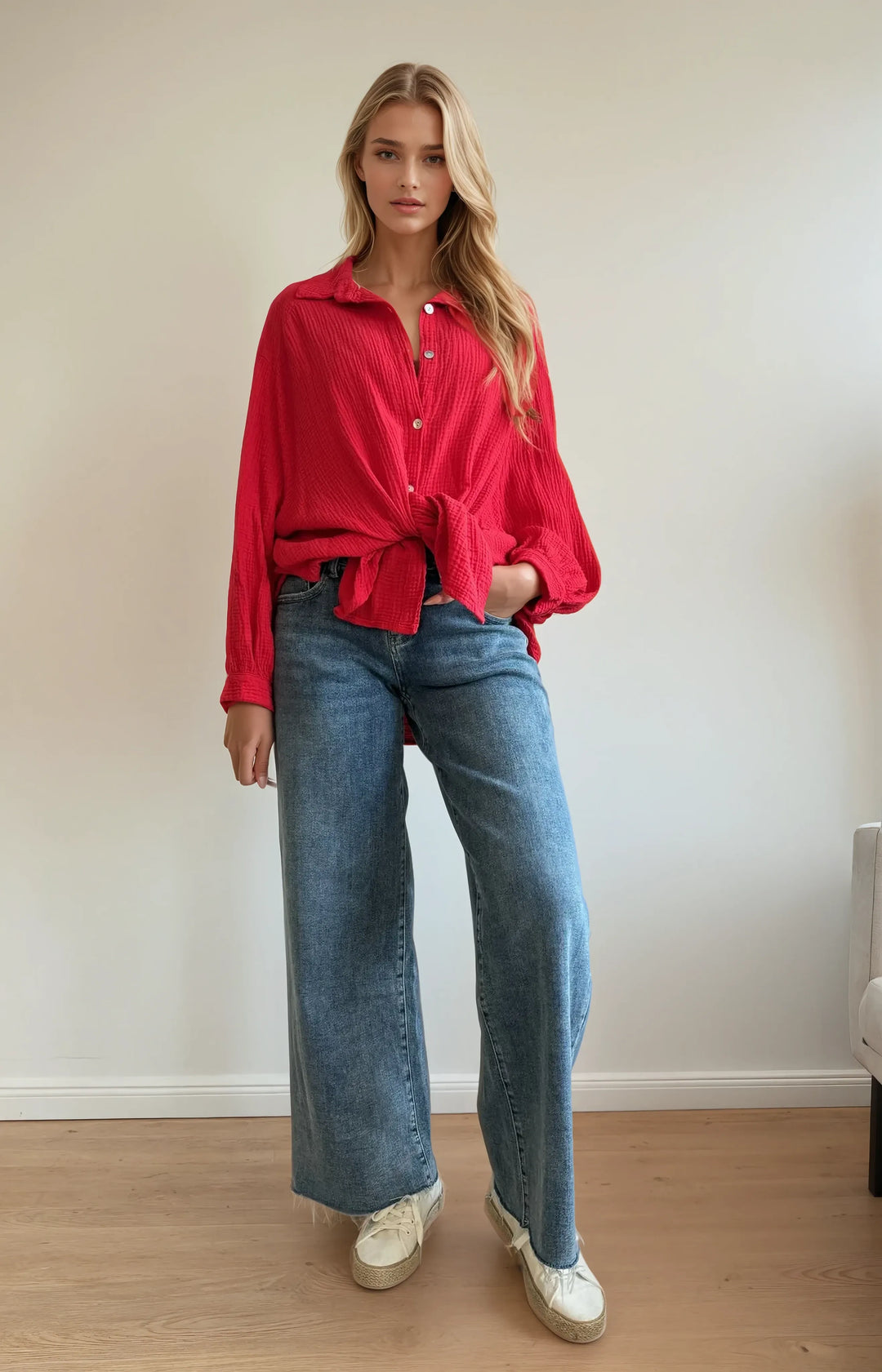 Kurze Musselin Hemdbluse (Rot)