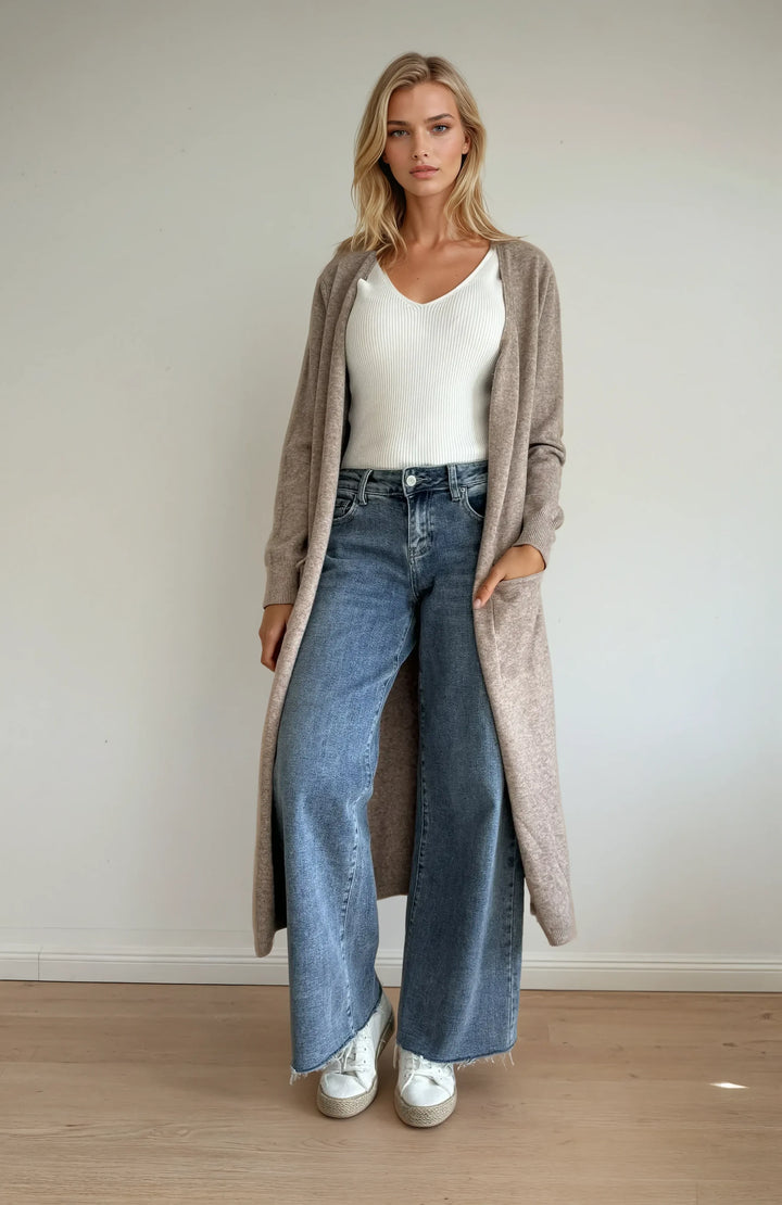 Long Cardigan mit Taschen (Latte Macchiato)