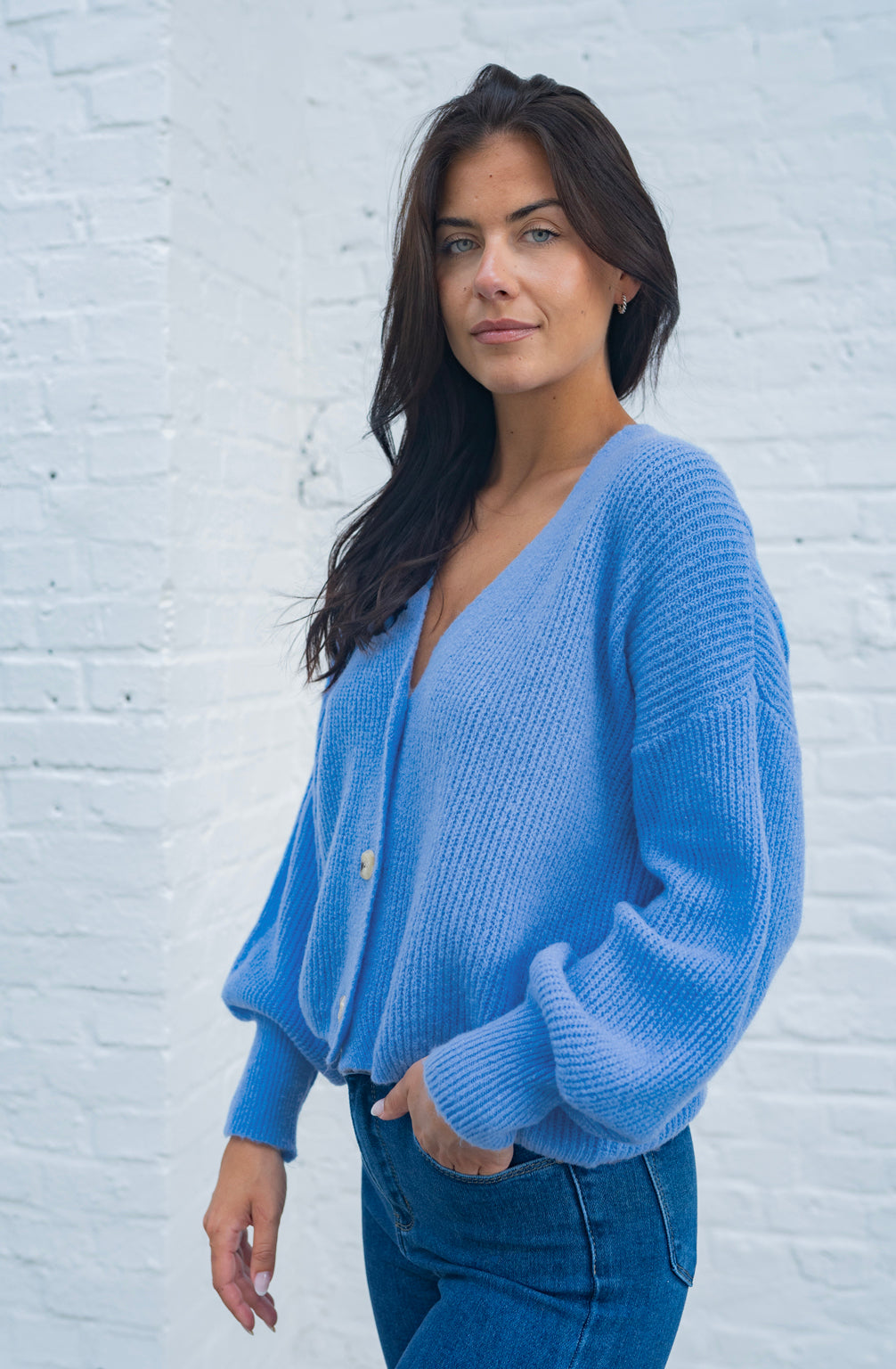 Cardigan mit Knopfleiste (Jeansblau)