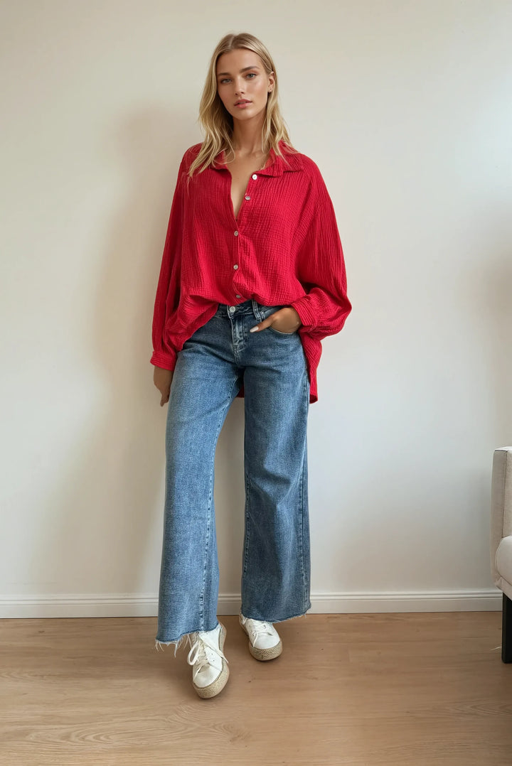 Kurze Musselin Hemdbluse (Rot)