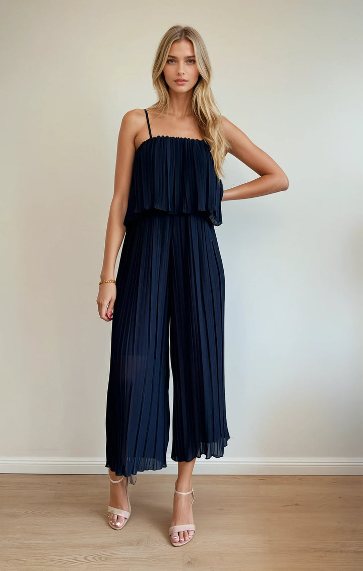 Jumpsuit in Faltenoptik (Dunkelblau)