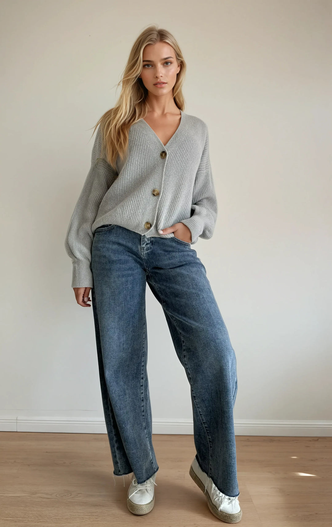 Cardigan mit Knopfleiste (Blaugrau)