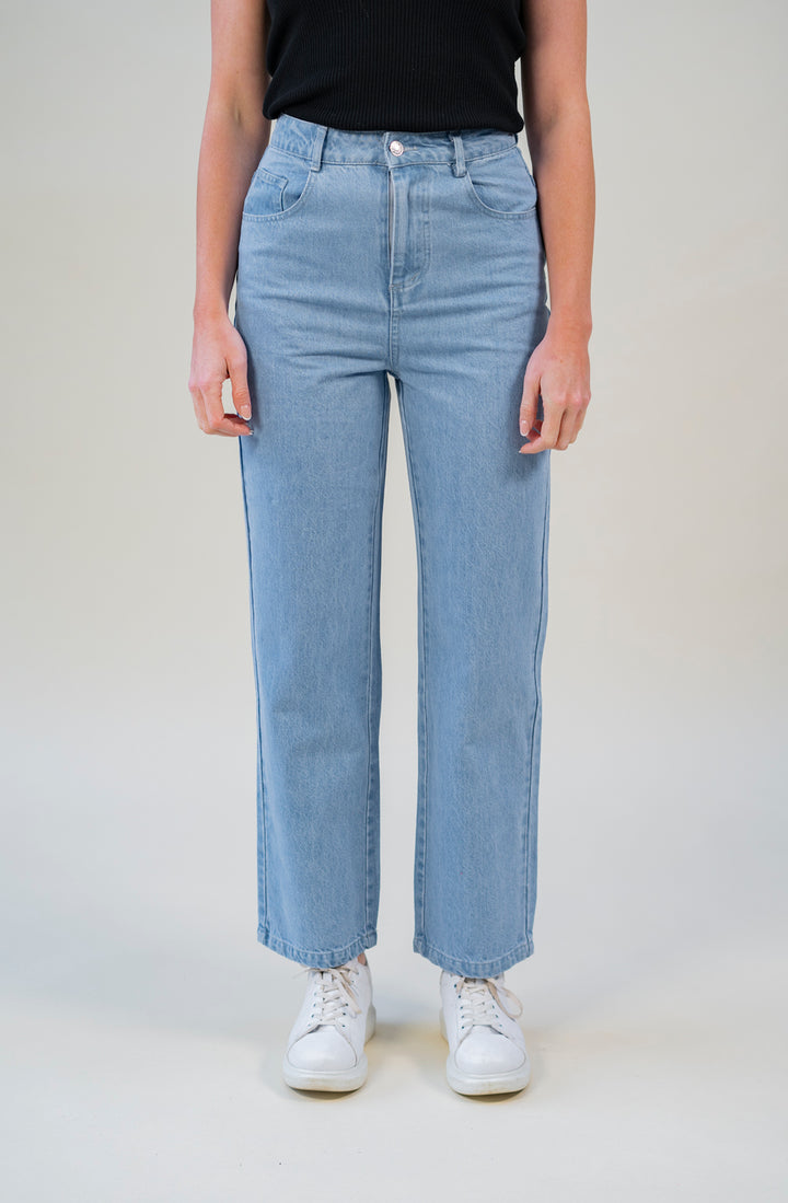 Highwaist Jeans mit geradem Bein (Hellblau)