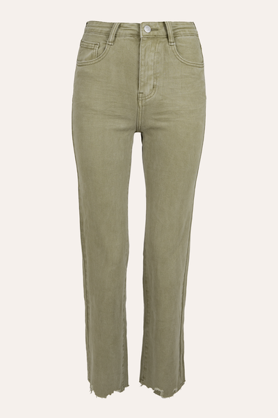Jeans mit geradem Bein und Fransen (Khaki)