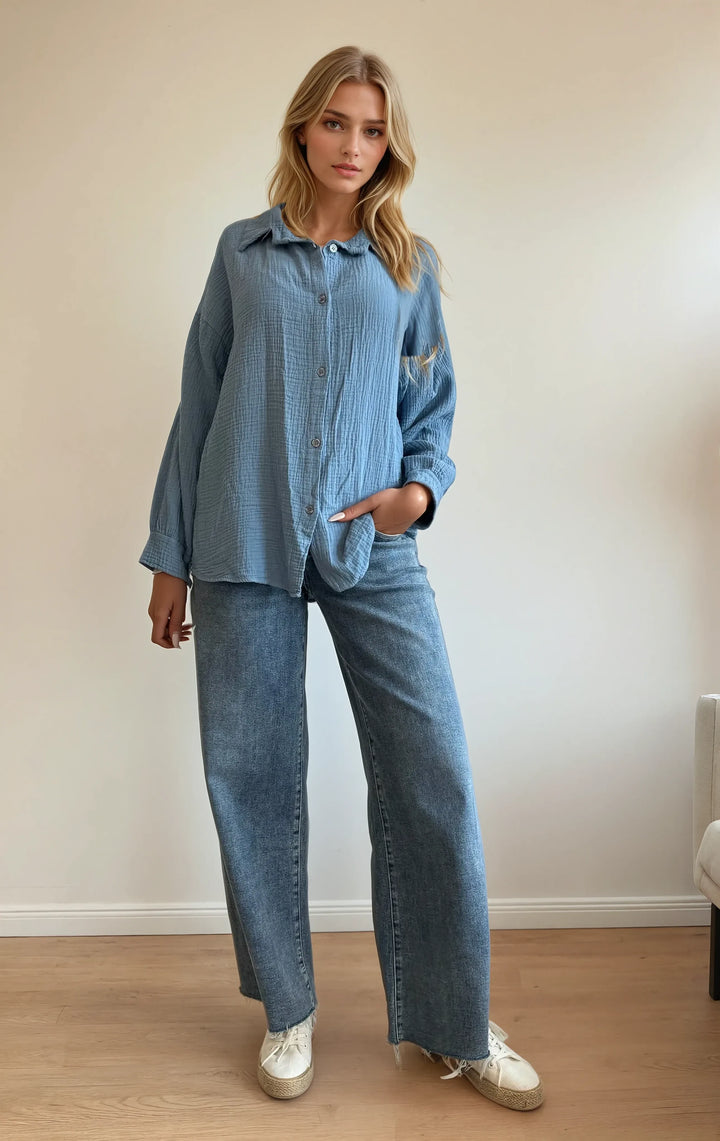 Musselinbluse (Jeansblau)