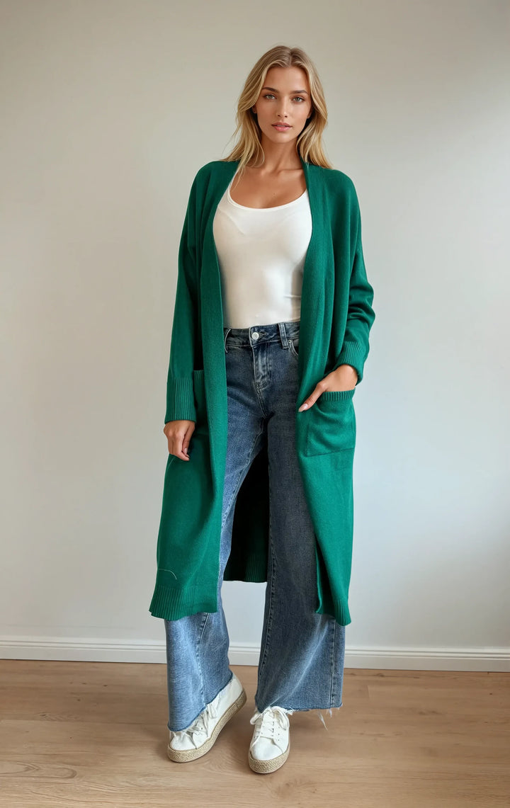Maxi Cardigan mit Taschen (Türkis-Grün)