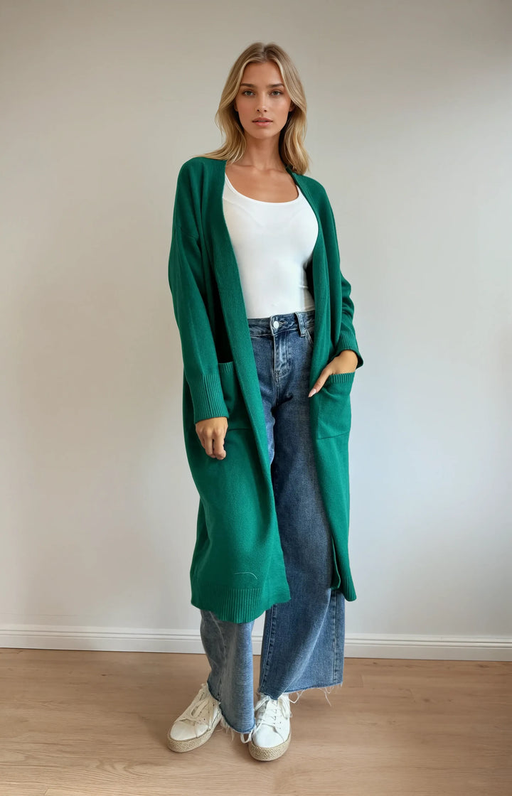 Maxi Cardigan mit Taschen (Türkis-Grün)