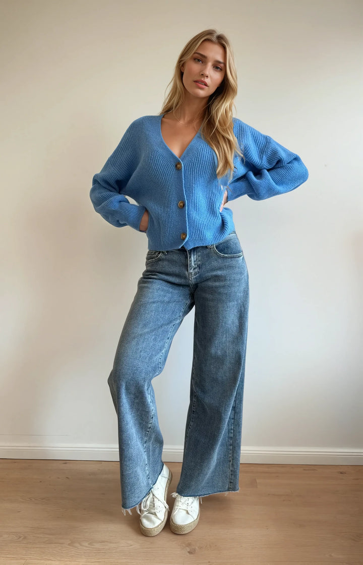 Cardigan mit Knopfleiste (Jeansblau)