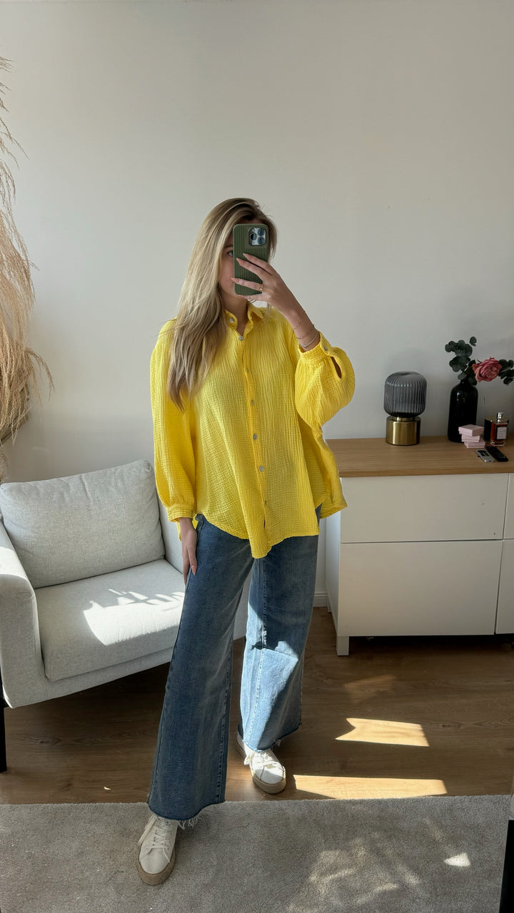 Kurze Musselin Hemdbluse (Gelb)