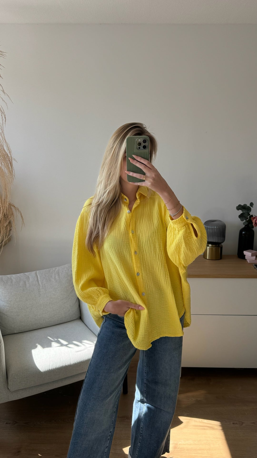 Kurze Musselin Hemdbluse (Gelb)