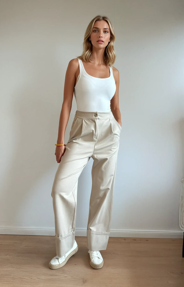 Hose mit weitem Bein (Beige)
