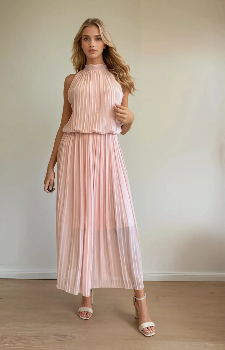 Langes Plissee-Kleid (Rosa)