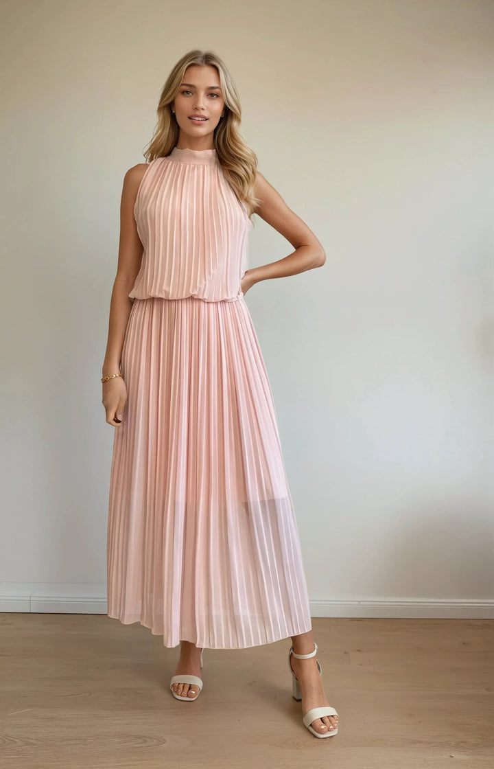 Langes Plissee-Kleid (Rosa)