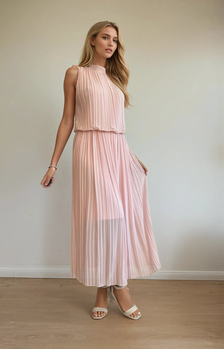 Langes Plissee-Kleid (Rosa)